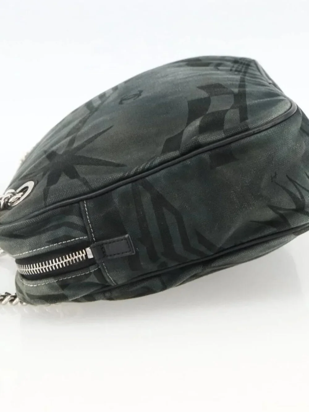 CHANEL Chain Shoulder Bag Canvas Black Silver CC Auth bs33649